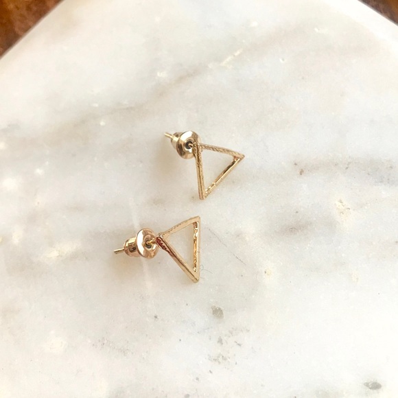 Gold Cut Out Triangle Pyramid Stud Post Earrings - Picture 3 of 4